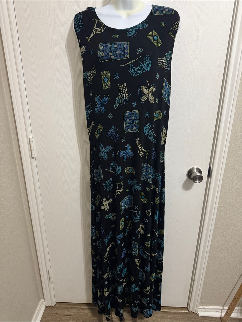 Vintage Multicolor Abstract Travel Knit Maxi Dress Resort Women’s XL‎ Sleeveless